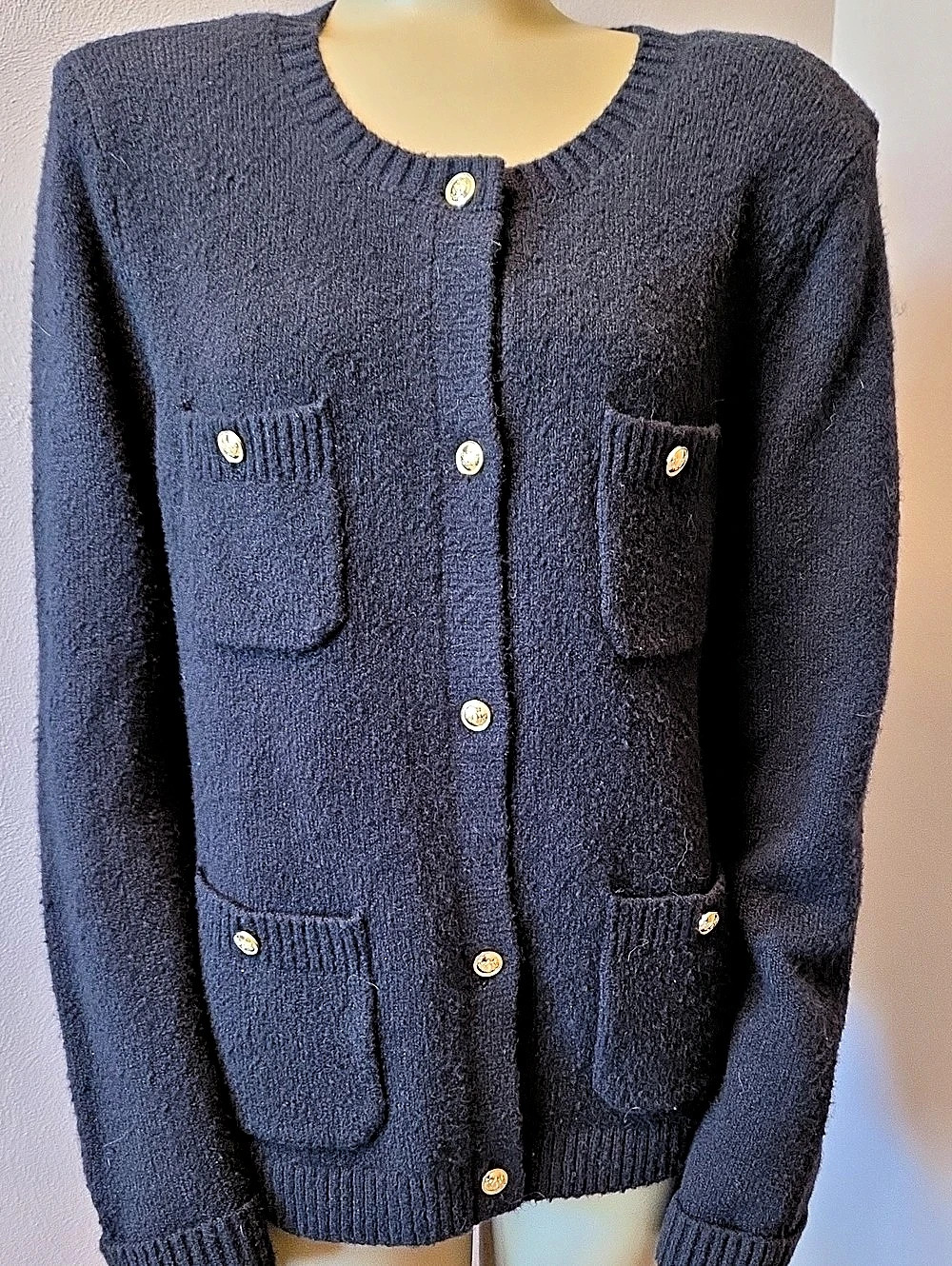 Talbots Cotton Cardigan in BLack With Goldtone Buttons